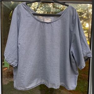 Connally McDougall Blue w/White Stripes Cotton Wide Neck Boxy Tee Womens Size 3X